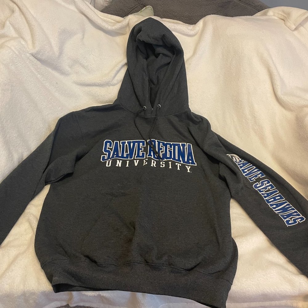 Salve Regina University Champion Dark Gray Hooded Sweatshirt. Size Medium